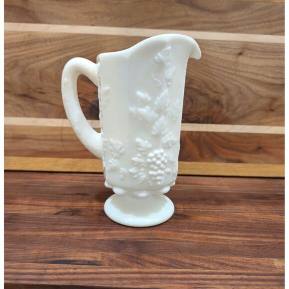 Vintage Westmoreland Thick Milk Glass Pitcher, Harvest Grape Pattern